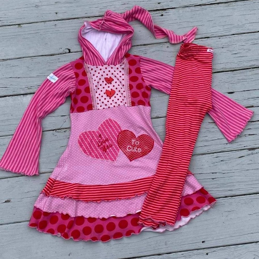 Girls Valentines Day Custom Upcycle Hoodie Dress Leggings Set Sz 4 5 6